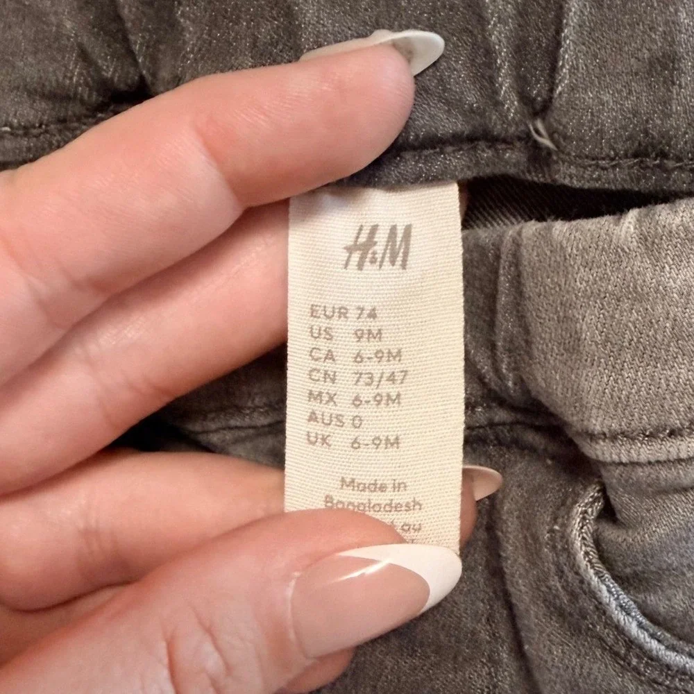 H&M Baby Girl Jeggings Set‎ 2 Pack Grey Denim Floral Rose Print 9M Elastic Waist